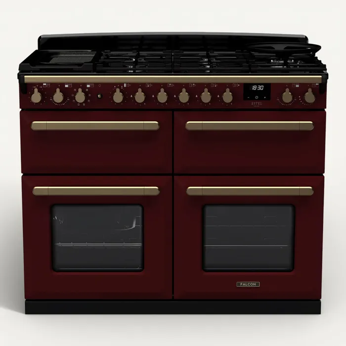ESDLB110DFPBOR/AB-E1 PIANO DE CUISSON ESTEL DELUXE BC TAB MIX 110 CM BORDEAUX LAITON ANTIQUE